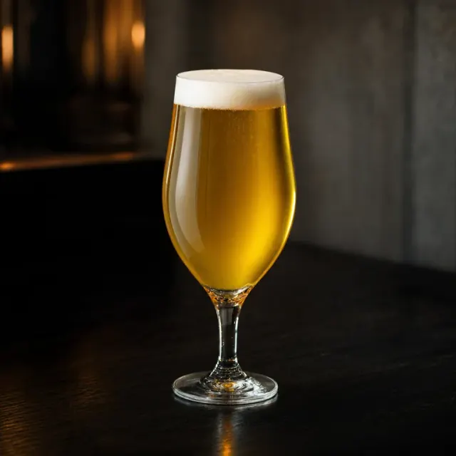 Illustrative saffron-gold rice lager
