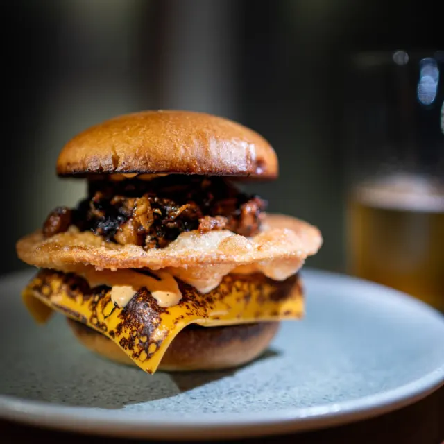 Mirin's double-patty kimchi crust burger