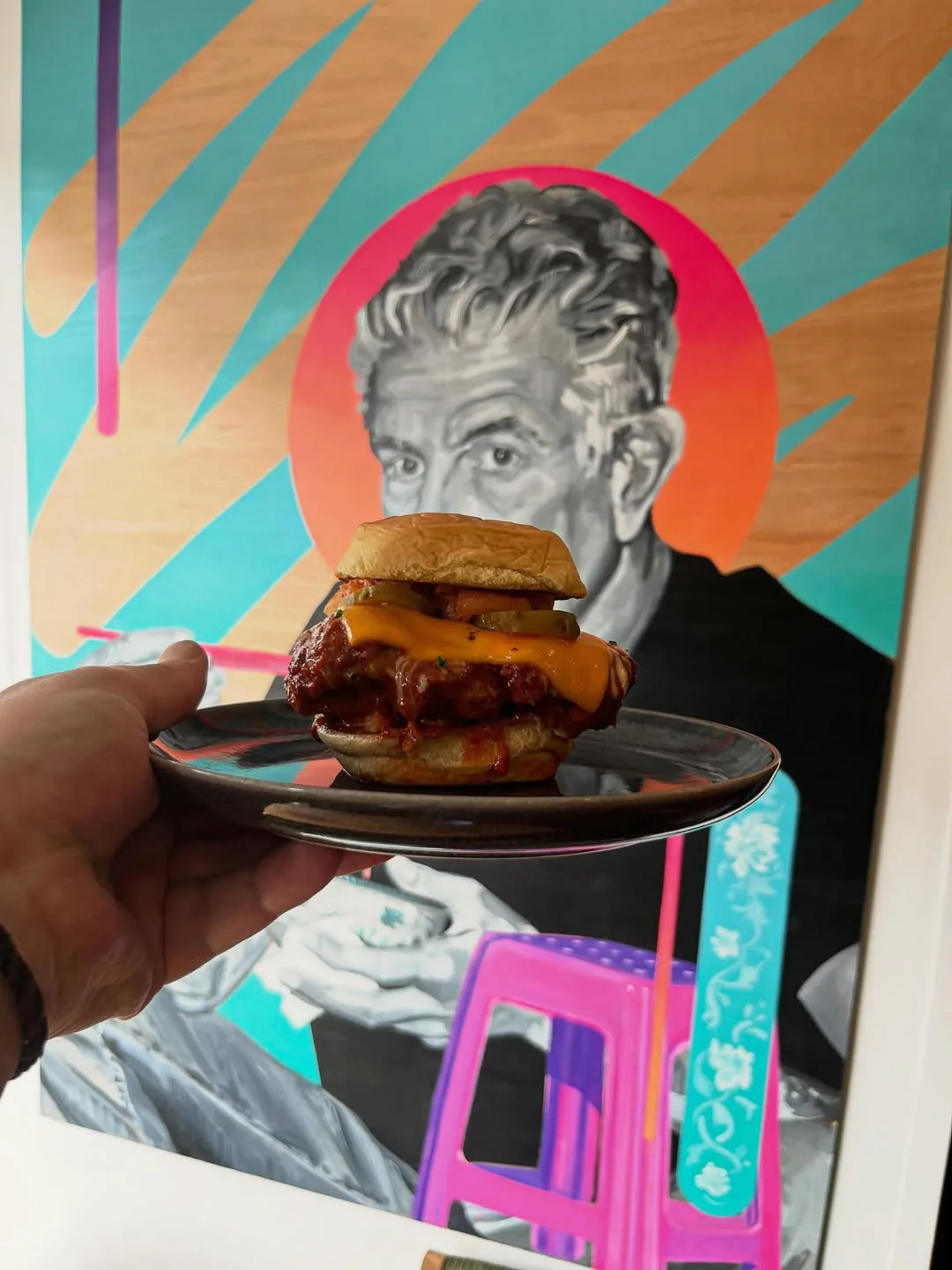 Mirin's hot chicken sandwich with pickles and curry sauce